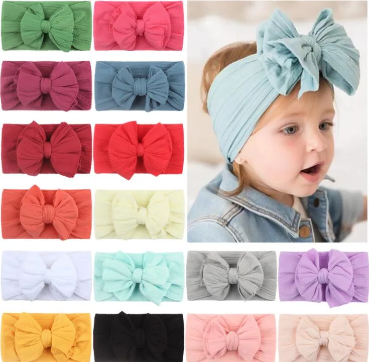 2021 Soft Nylon Jacquard Acessórios de Cabelo Crianças Bebê Super Stretch Bow Meninas Grandes Bobinas Sólidas Headbands GC453