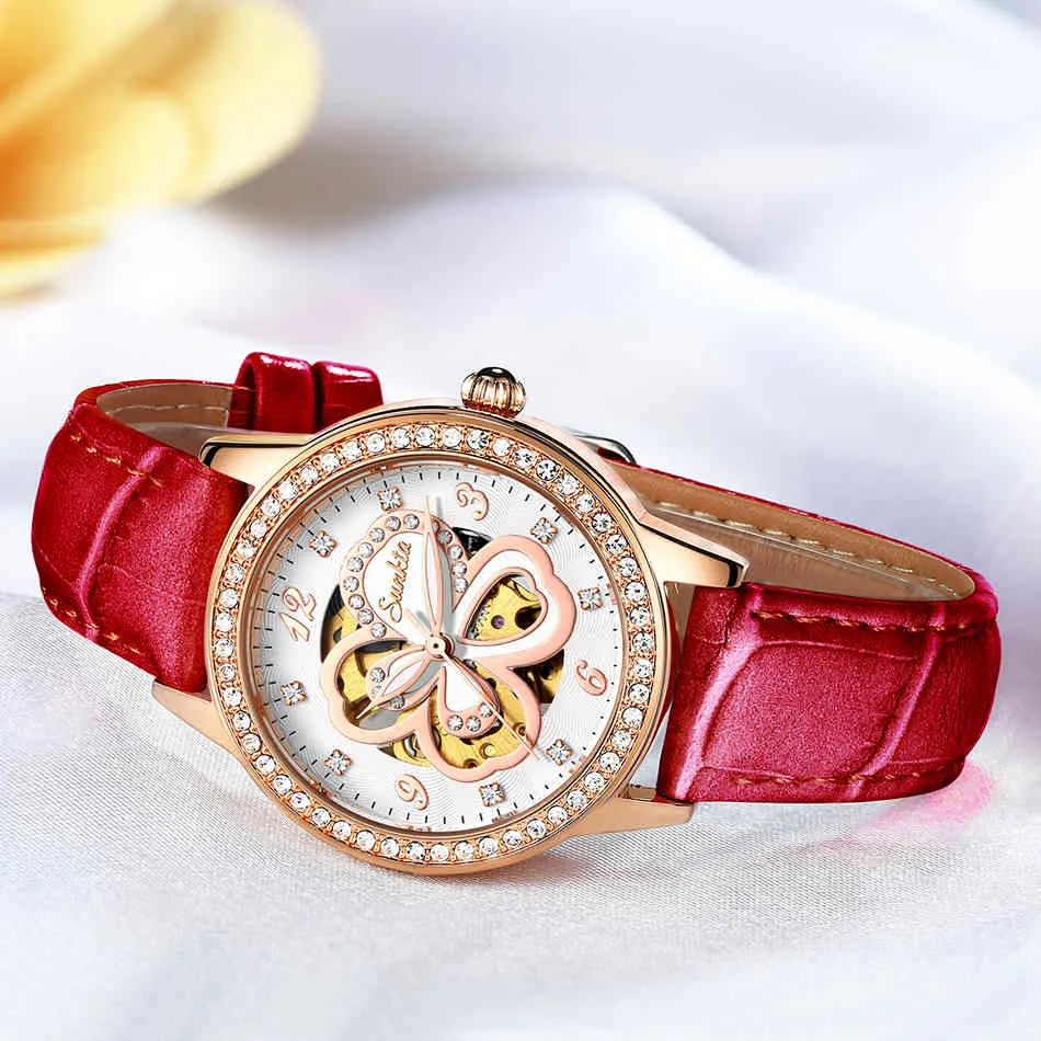 SUNKTA Luxury Brand Fashion Ladies Mechanical Automatic Self-Wind Sapphire Watch Women elegeant designer crystal watches 210517