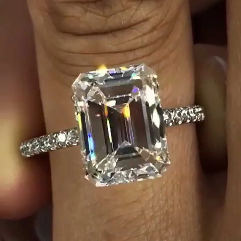 2020 szmaragdowy krój 3ct Lab pierścionek z brylantem 925 sterling silver biżuteria zaręczynowy obrączka pierścionki dla kobiet akcesoria imprezowe dla nowożeńców Y0723