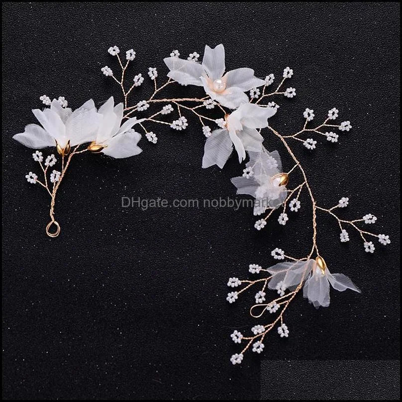 Trendy Gold Flower Pearl Wedding Headband Bridal Headpiece Handmade Hairband Women Hair Jewelry Wedding Hair Accessories