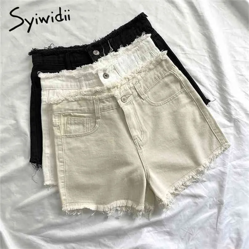 Syiwidii Jean Shorts Pour Femmes D'été Plus La Taille Denim Vêtements Booty Taille Haute Sweatshorts Mode Gland Blanc Noir 210714