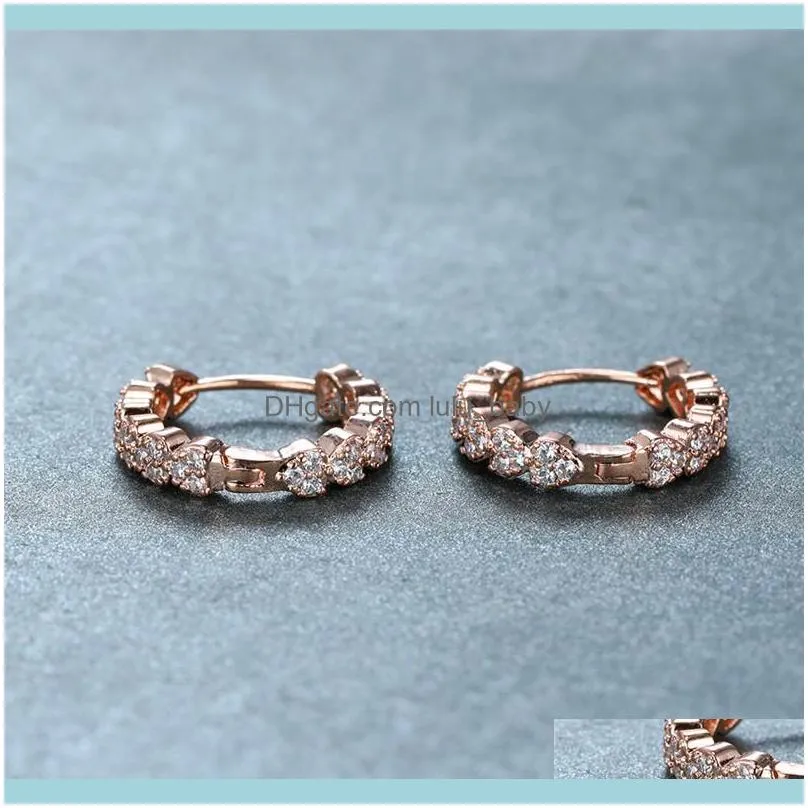 Minimalist Female White Crystal Small Earrings Rose Gold Silver Color Hoop Cute Bridal Round Wedding For Women & Huggie