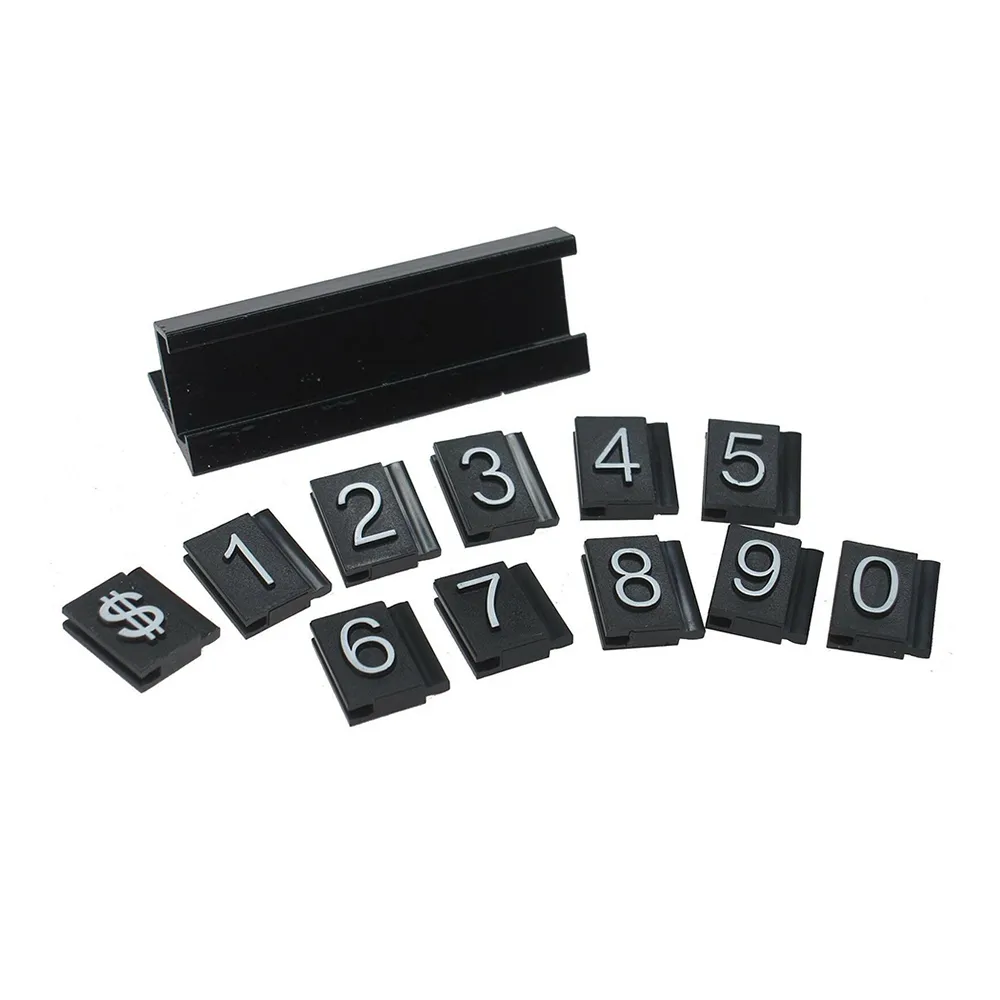 White on Black Adjustable Price Display Tag Label 192 Cubes, 16 Black Base Aluminum Alloy + ABS Plastic Number Labels