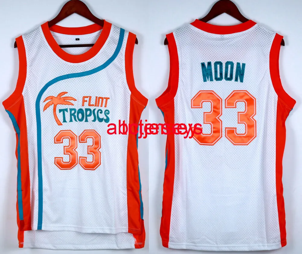 Cousu Semi Pro Flint Tropics Film # 33 Jackie MOON Maillot de basket-ball blanc XS-6XL Personnalisé N'importe quel numéro de nom Maillots de basket-ball