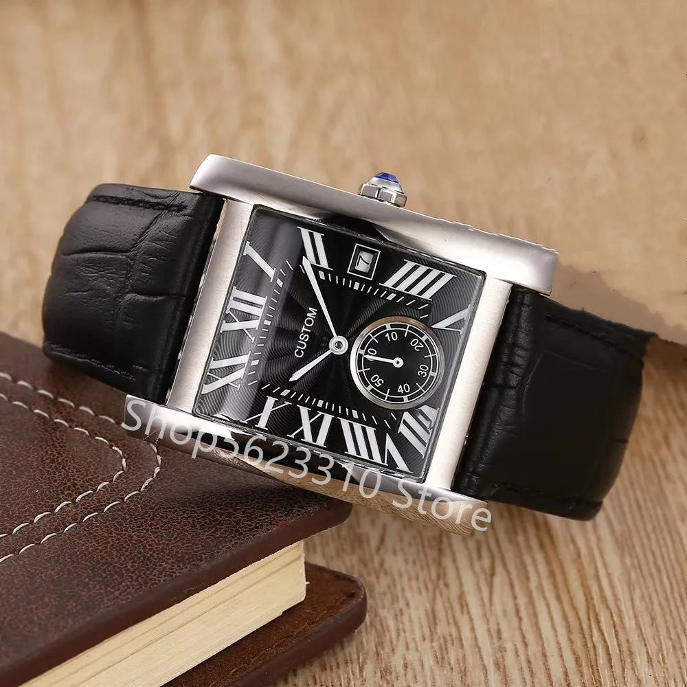 Moda Donna uomo Orologio da polso rettangolare meccanico automatico multifunzionale Orologio con quadrante rettangolare romano orologio in vera pelle