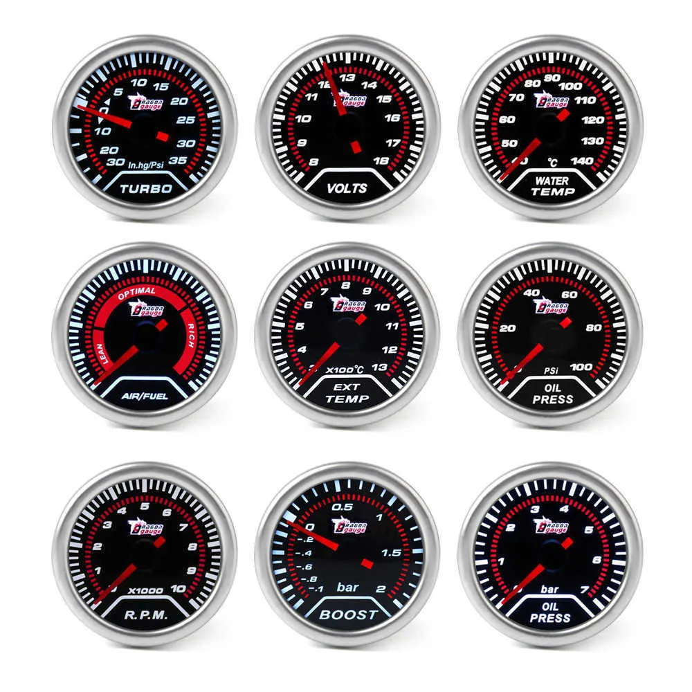 2" 52mm Car boost gauge bar psi Exhaust gas temp water temp oil temp oil press Air fuel gauge voltmeter tachometer Car