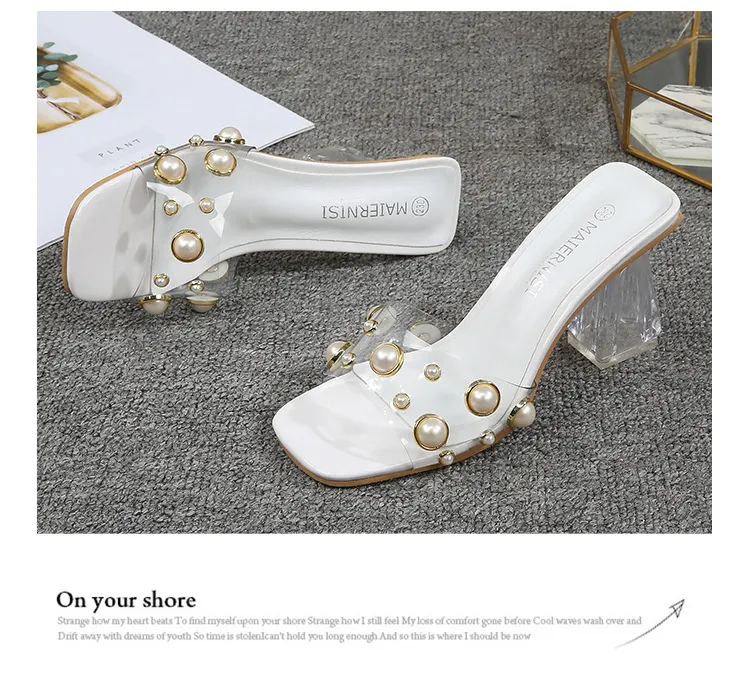 Hoksvzy Sommar tjock häl Stor Storlek Fyrkantig Huvud Sandaler Casual Wear Rhinestone Transparent Heel Open Toe Kvinna Sandaler FGY5464