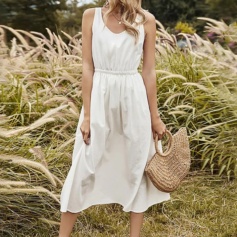sachin and babi light blue dress Womens Summer Casual White Sleeveless Midi Dress with Elastic Waist and  A-Line Silhouette from Dhgate Basic & Casual Dresses