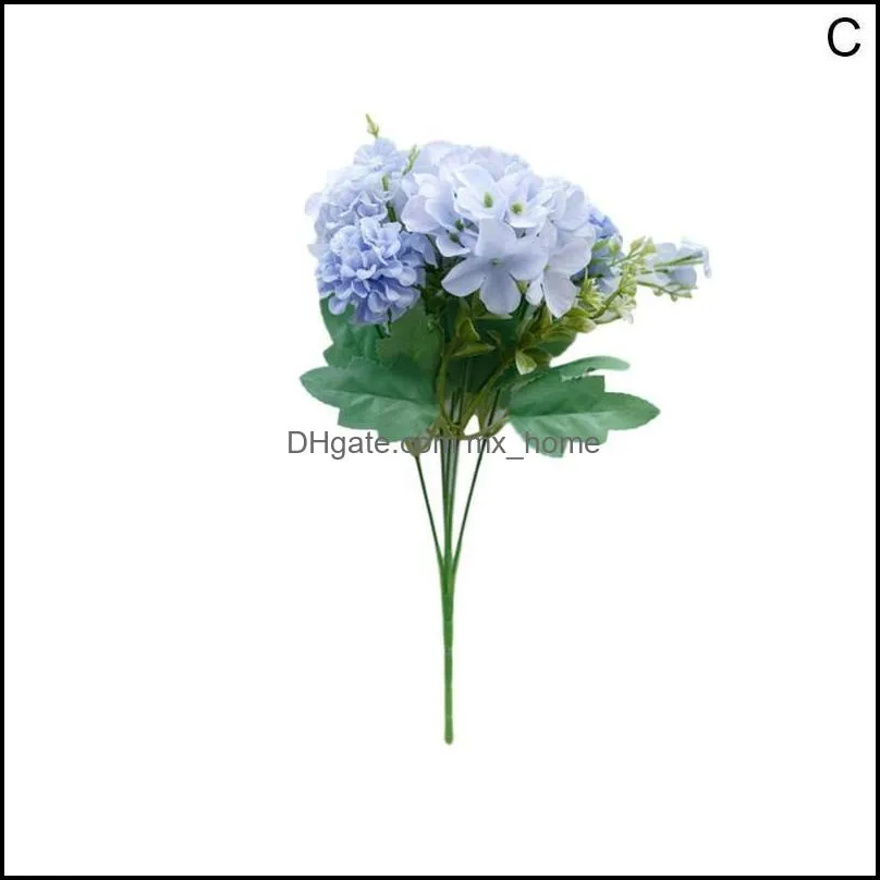 1pc 5 Heads Hydrangea Flower Wedding Bride Colorful Artificial Bouquet Peony Silk Flowers Table Holding Ball Home Decoratio E8G1