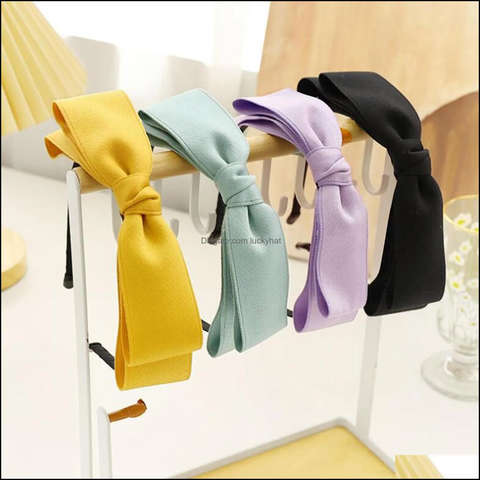 New Vintage Headband For Women Big Bowknot Simple Classic Hairband Solid Color Casual Headwear Adult Hair Accessories