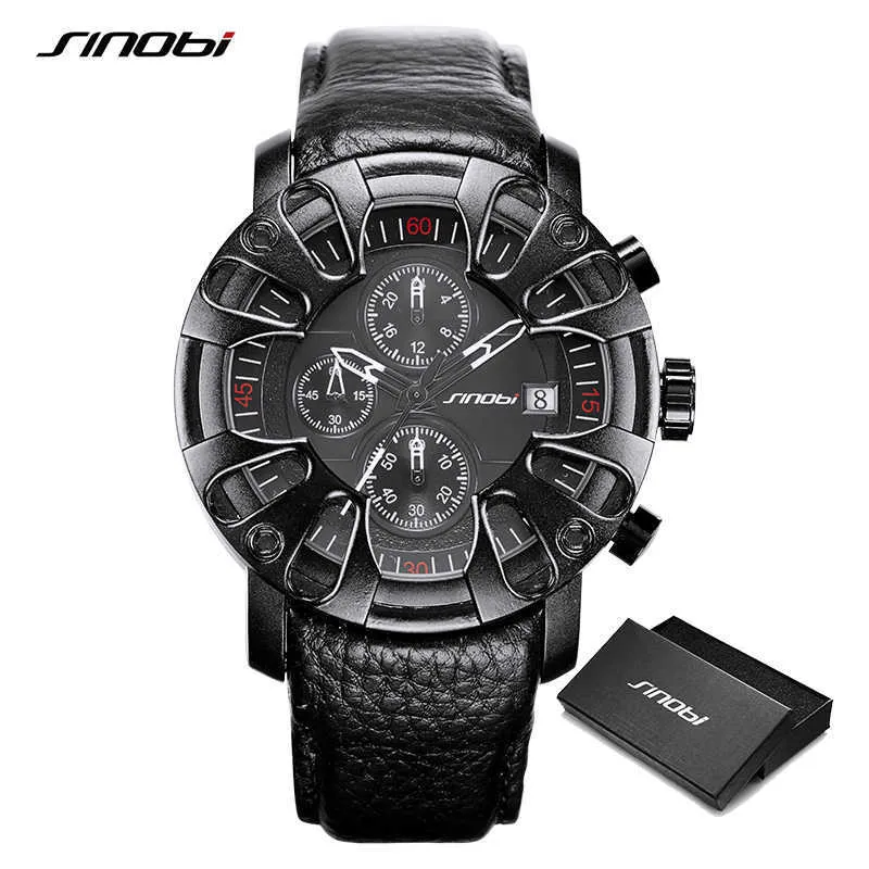Sinobi Creative Car Design Men's Fashion Leather Watches Top Brand Canlender Man Quartz Wristwacthes Chronograph Military Clock Q0524