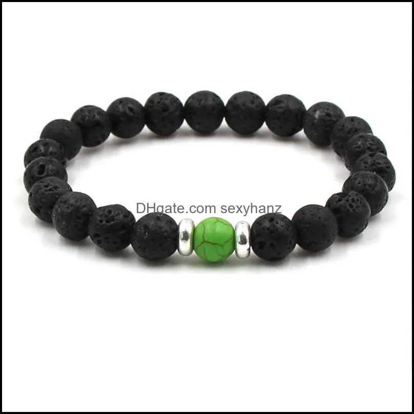 Beads Bracelets Natural Black  Oil Diffuser Elastic Bracelet Volcanic Rock Beaded Hand Strings Yoga Chakra men Bracelet