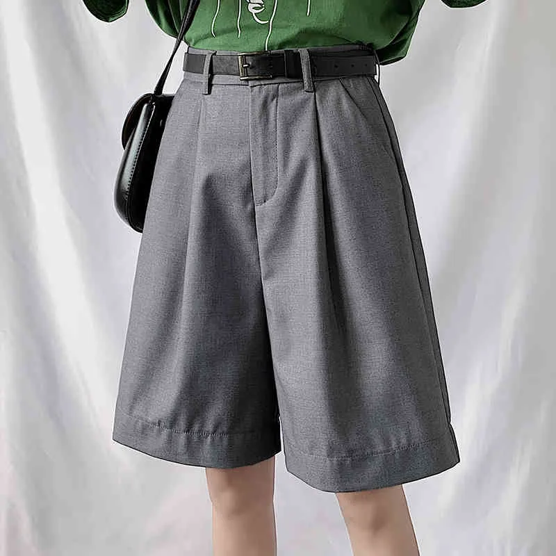 Женщины Chic Bermuda костюм шорты хлопка высокая талия широкие брюки ног передняя плиссированный плюс размер 3XL студентка повседневная летняя одежда 210514