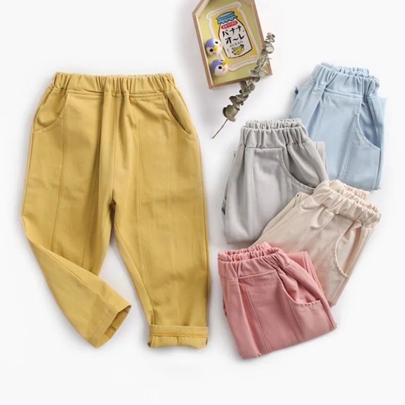 Spring Kids Baby Boys Girls Pure Color Loose Pants Children's Clothing Autumn Casual Pant Children 210429