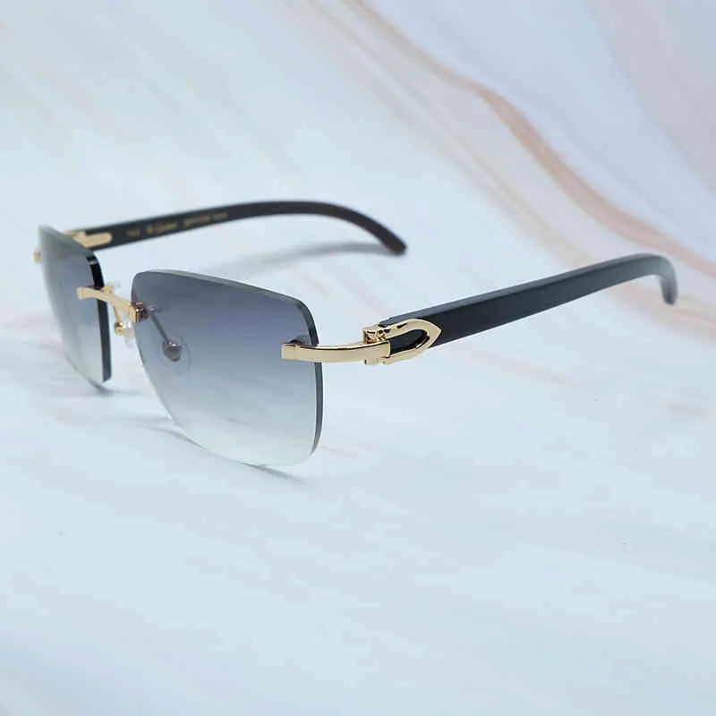 2022 Fabrik Großhandel Hohe Qualität Modell Big Square Männer Frauen Randlose Buffalo Horn Vintage Sonnenbrille Herren Brillen 27GA Sonnenbrille