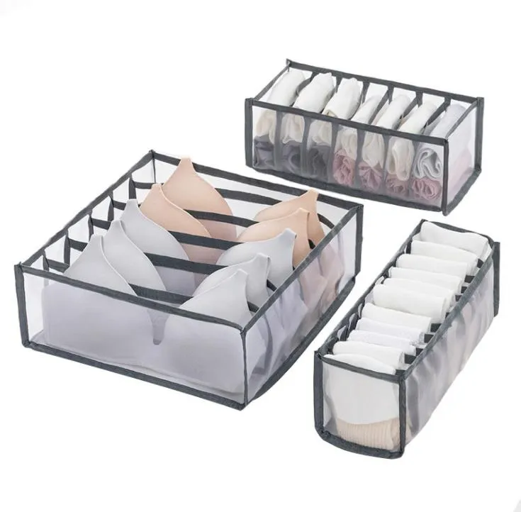 Faltbare Aufbewahrungsboxen Unterwäsche BH Höschen Socken Organizer Aufbewahrungsbox Schublade Schrank Schals Organisatoren Nylon Mesh Divider Taschen SN3171