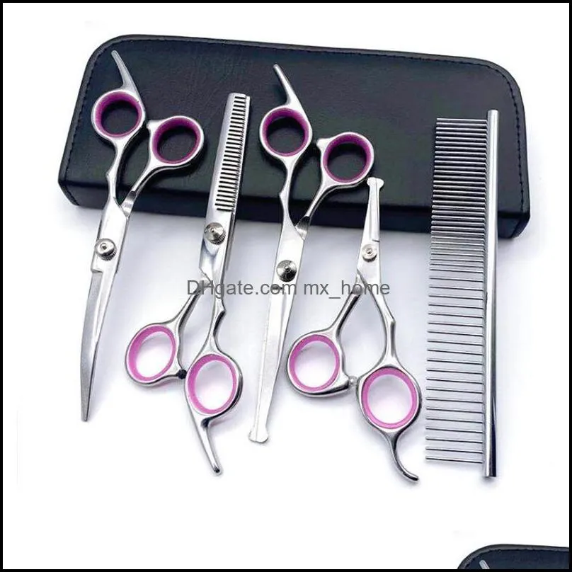 Stainless Steel Dog Grooming Scissors Kit with Safety Round Tip Thinning Straight Curved Shears Comb For Pet JK2012KD