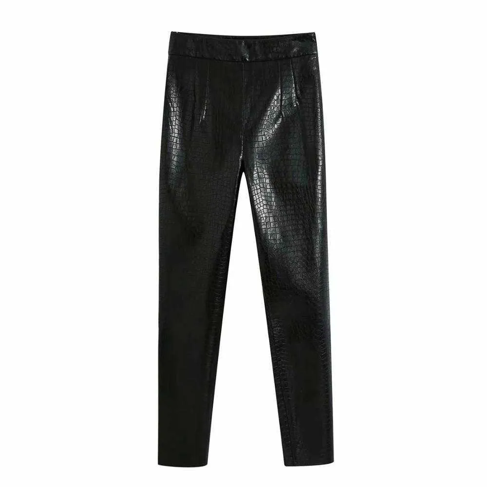 Women Trousers Hight-waist Faux Leather Skinny Fit Trousers Invisible Side Zip Female Pants pantalon femme mujer 210709