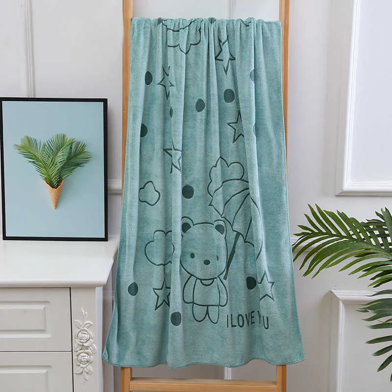 Dessin animé ours mignon mode doux microfibre plage serviette de bain bain gant de toilette léger grande serviette sport voyage accessoires 210611