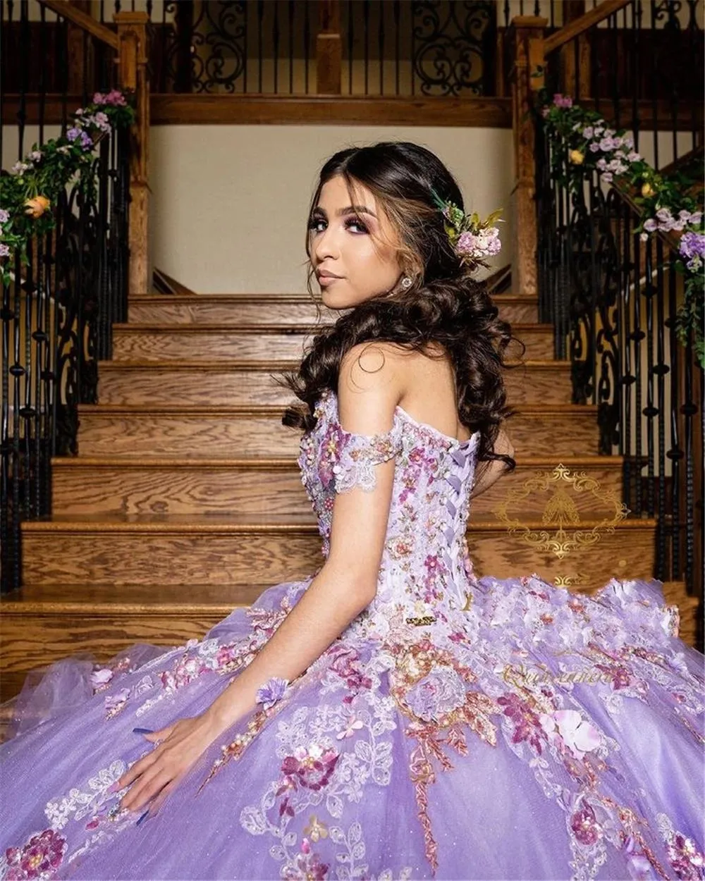 Lilac lavender Quinceanera Dresses 3D Floral Applique Beaded Off the Shoulder 2022 Sweep Train Tulle Satin Custom Made Sweet 15 16279K