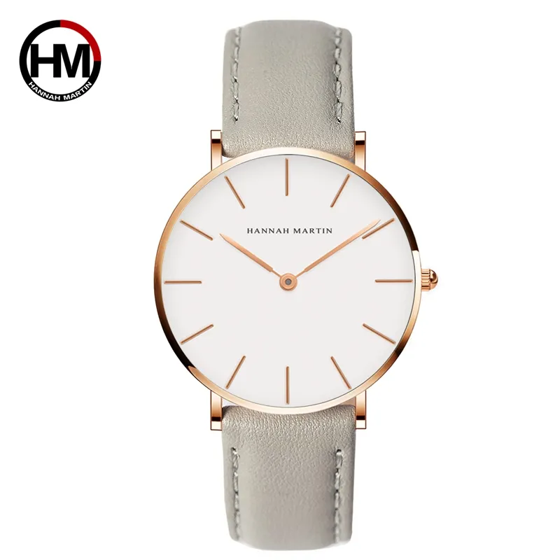 Relogio Feminino Hannah Martin Luxury Brand Women Watches Leather Band Rose Gold Waterproof Ladies Quartz Wristatch Fit DW Style C264c