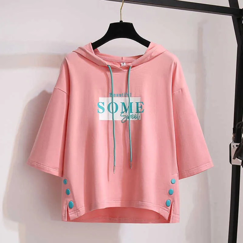 100% Cotton Short-Sleeved Hoodies Oversized Women's Sweatshirts Summer Large  Size Loose Mom T-shirt Tops Plus Size Hoodies Woman - AliExpress