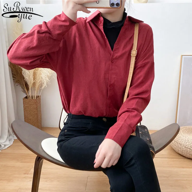 Autumn Long Sleeve Shirt Women Korean Fashion Clothing Office Lady Loose White POLO Collar Tops Blusas 11966 210508