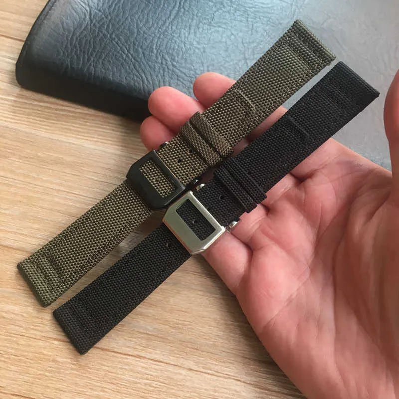 Merjust 20mm 21mm 22mm Green Black Nylon Leather Watch Strap Canvas Watch Band for Iwc Portugieser Chronogra Mark Bracelet H0915