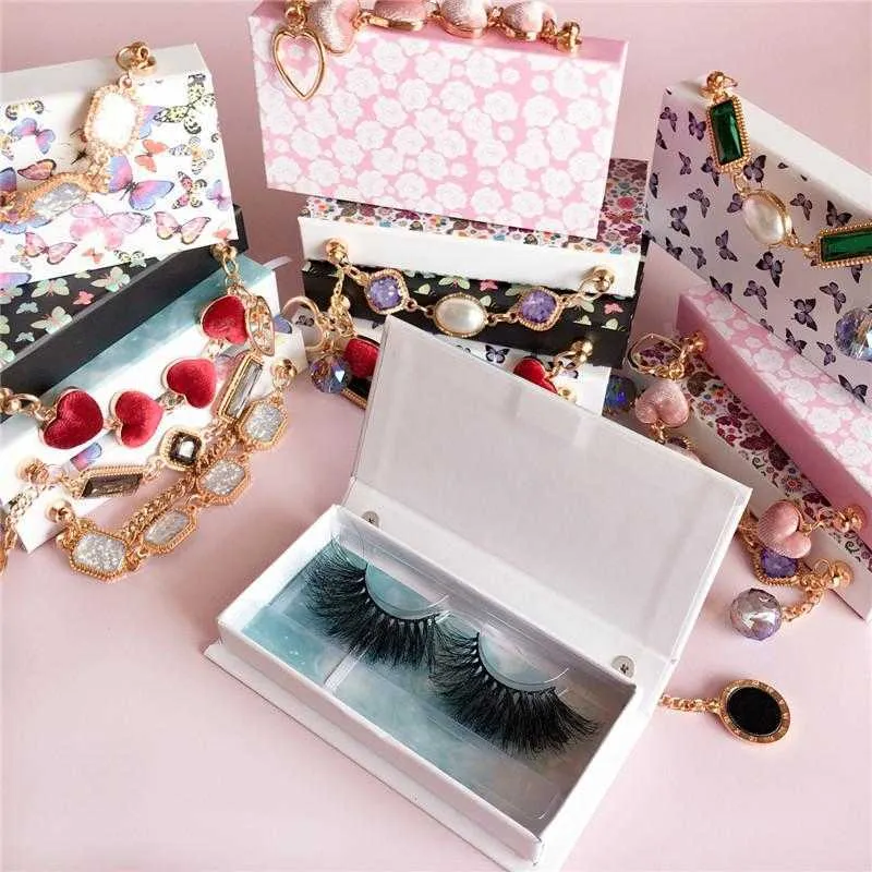 Newest Butterfly Design Mink Eyelash Box Bracelet Magnetic Case for Natural False Eyelashes Dramatic Fluffy 25mm Lashes Rectangle Packaging Boxes