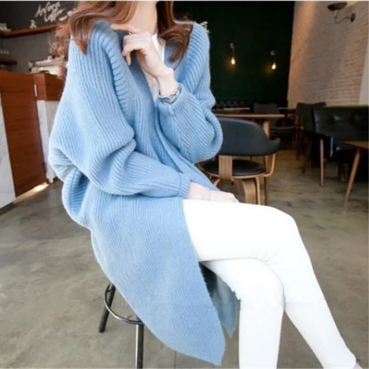 Loose Casual Camisola Mulheres Cardigan Jacket Mid-Length Mid-Length Plus Bat Sleeve Sweater Jaqueta Oversized Cardigan Crop Top Sweater 210422