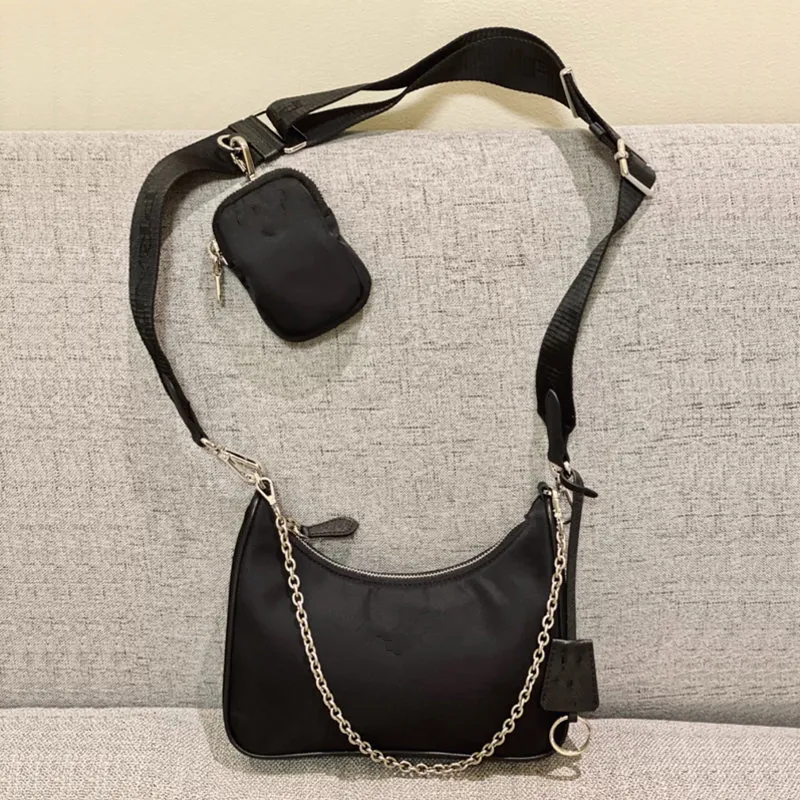 3-częściowa lustrzana jakość nylon Projektant zielone torby Luksusowa torebka na ramię Damska męska torba hobo skórzana torebka hurtowa sprzęgło Cross Body Fashion Chain Lady Bag na ramię