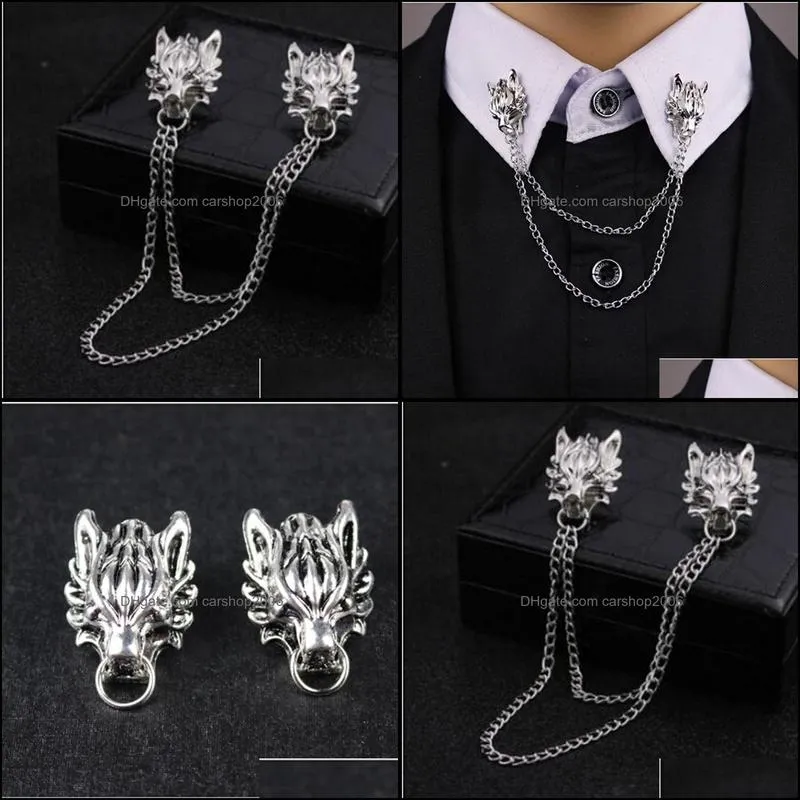 Pins, Brooches 2021 Chain Wolf Pin For Men`s Suit Brooch Collar Decorated Head Shirt Accessories Tide Corsage Pins