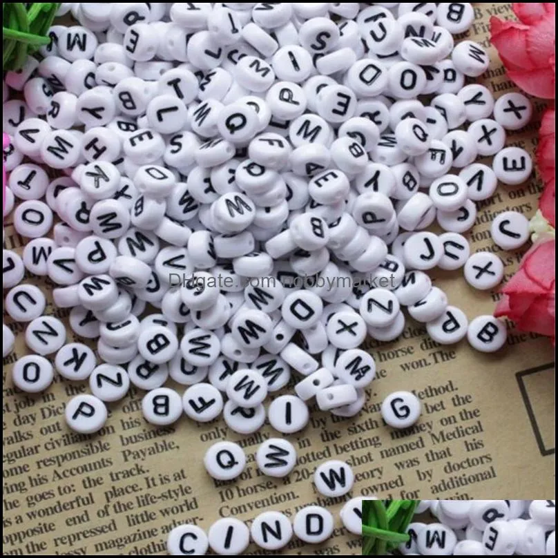 100PCs White Letter Beads Alphabet Beads For Jewelry Making 4*7mm English Letters Women Children DIY Bracelet Necklace Findings