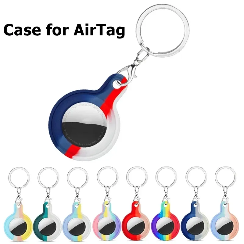 Rainbow Silicone Protector Cover med nyckelkedja för airtags Färgglada flytande Anti-Scratch Anti-Fall Case Shell Air Taggar Keychian