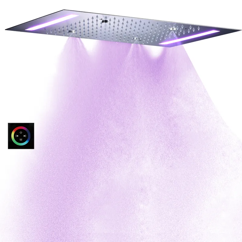 Chrome Polished 50X36 CM Shower Faucet With LED Control Panel Bathroom Ceiling Bifunctional Rainfall Atomizing