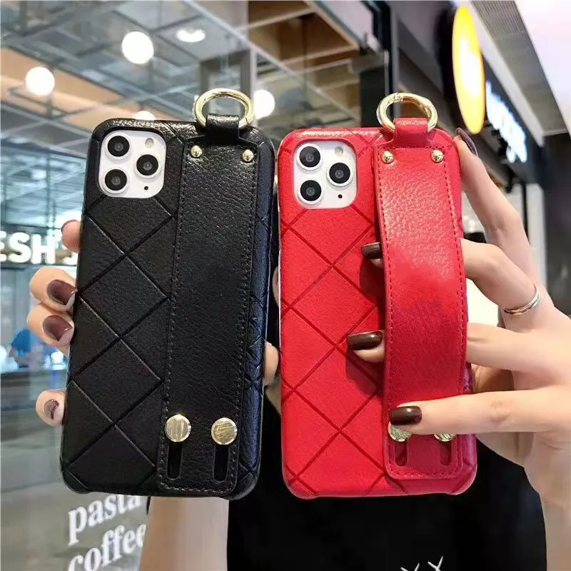 Luxury wrist strap phone cases for iphone 13 12 pro max 11 11pro X XS XR XSmax 7 8 plus designer Letter printing cellphone shell Anti-fall soft PU leather cover case