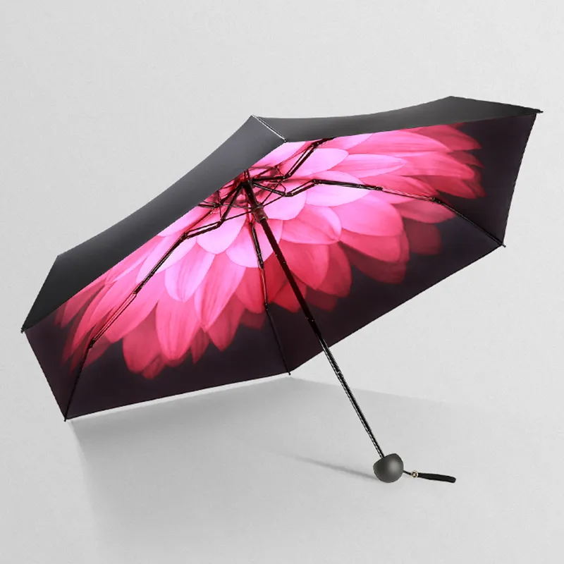 Miniguarda-chuva de sol feminino anti-UV, cinco guarda-chuva de bolso dobrável à prova de vento, guarda-chuva de chuva para meninas 6K