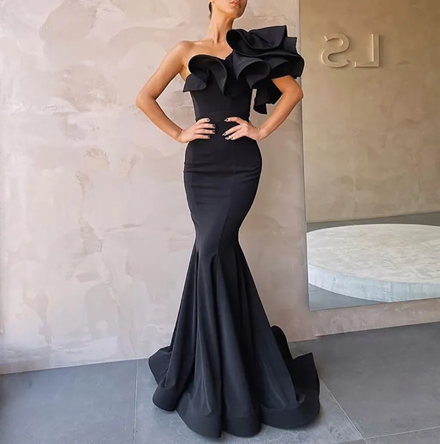 Festa Vestido de Mermaid Black Prom Black Long 2021 Abiti da sera satinata Gala