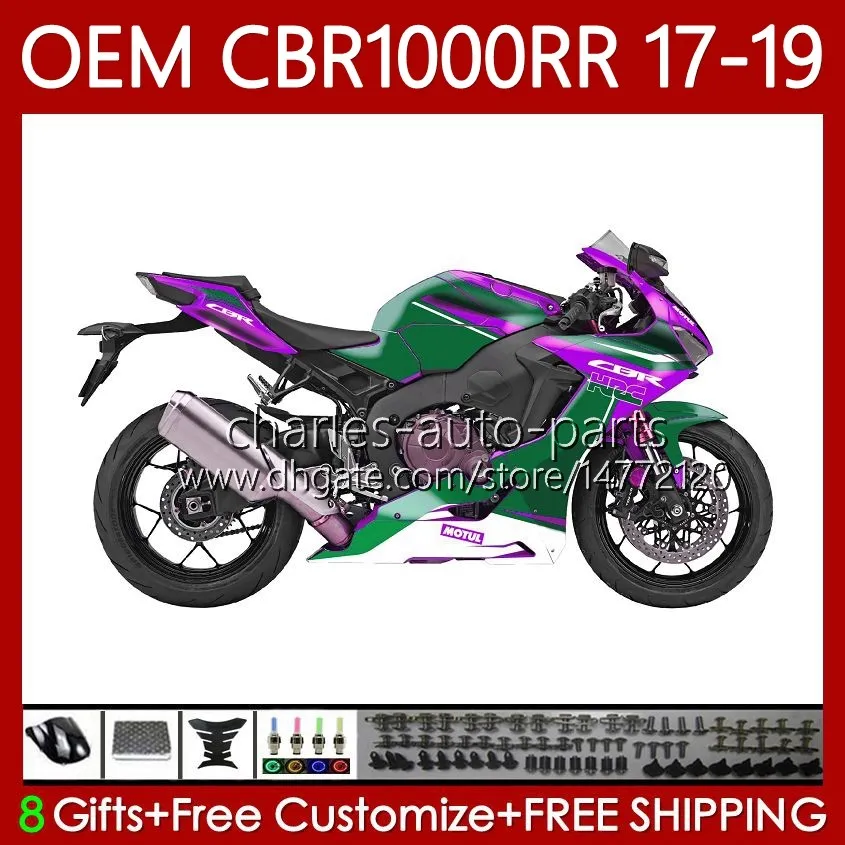 Fairings Kit لهوندا CBR1000 CBR 1000 RR CC 2017-2019 هيكل السيارة 75NO.119 CBR 1000RR 1000CC الأخضر الأرجواني 2017 2018 CBR1000CC CBR1000RR 17 18 19 حقن OEM الجسم