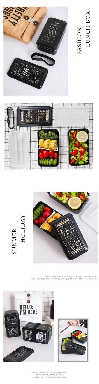 LIYIMENG 2000ml Double Layer Lunch Box Portable Microwave LunchBox BPA Free For Kids Picnic Office Workers School DinnerwareA4