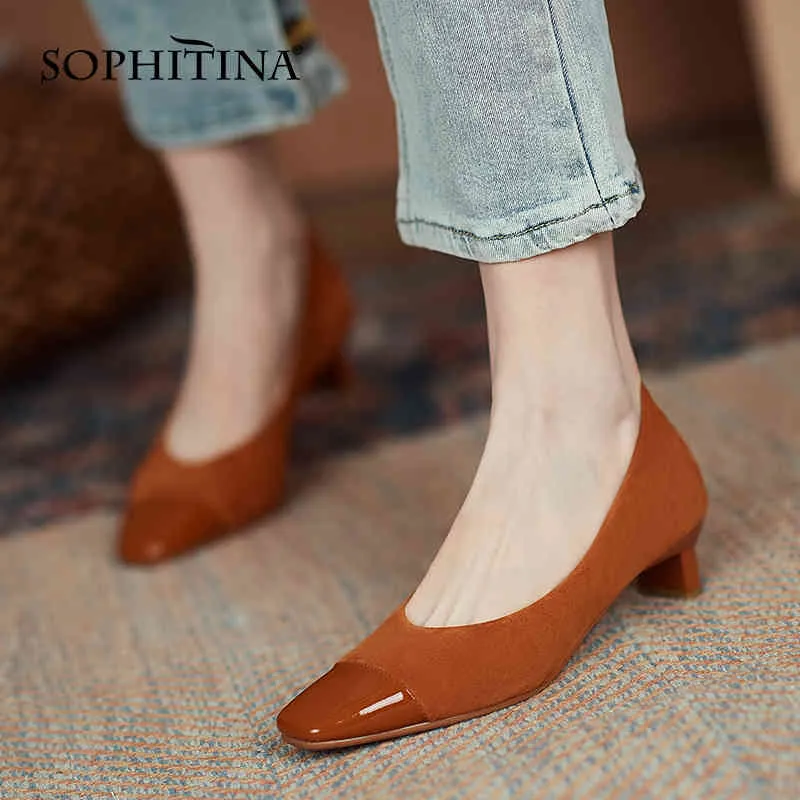 SOPHITINA Décolleté Donna Caramello Beige Kid Suede Patchwork Scarpe femminili Mix-Colors Office Party Wedding Elegangt Lady Shoes SO986 210513