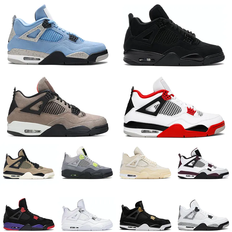 4 Basketskor 4s Universitet Blå Taupe Haze Black Cat Fire Red White Cement Cactus Jack Mens Womens Trainer Sport Sneakers