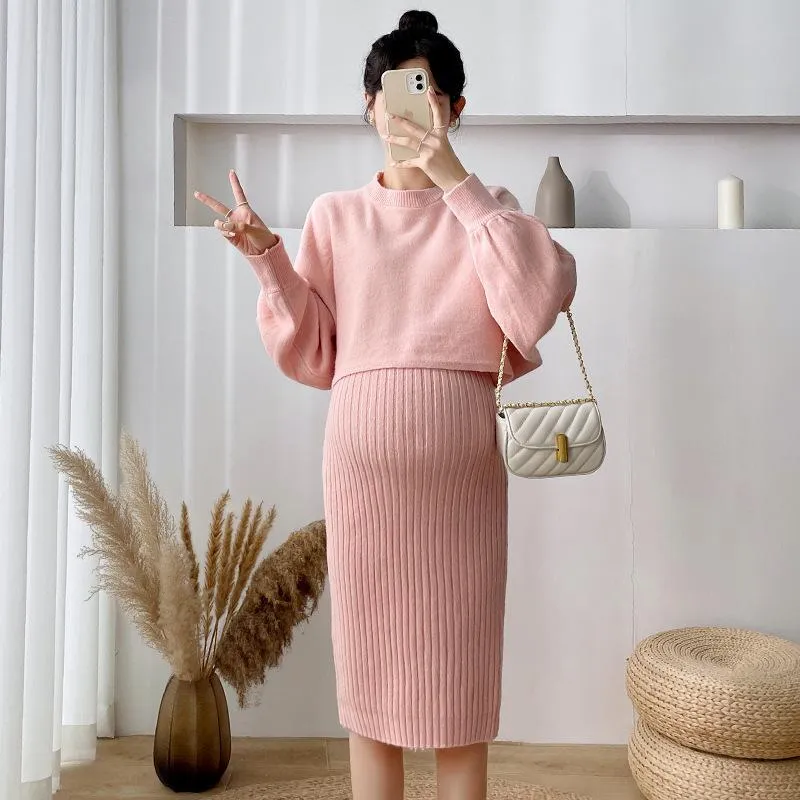 Vestidos De Maternidad Otoño Invierno Moda Coreana Suéteres De Punto Trajes  De Vestir Una Línea Ropa Delgada Para Mujeres Embarazadas De 30,99 €