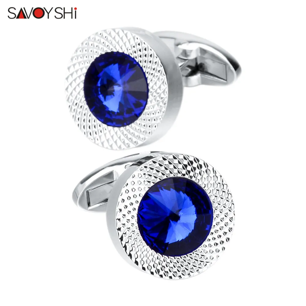 SAVOYSHI Luxury Mens Shirt Cufflinks High Quality Lawyer Groom Wedding Fine Gift Blue Crystal Cuff Links Brand Designer Jewelry