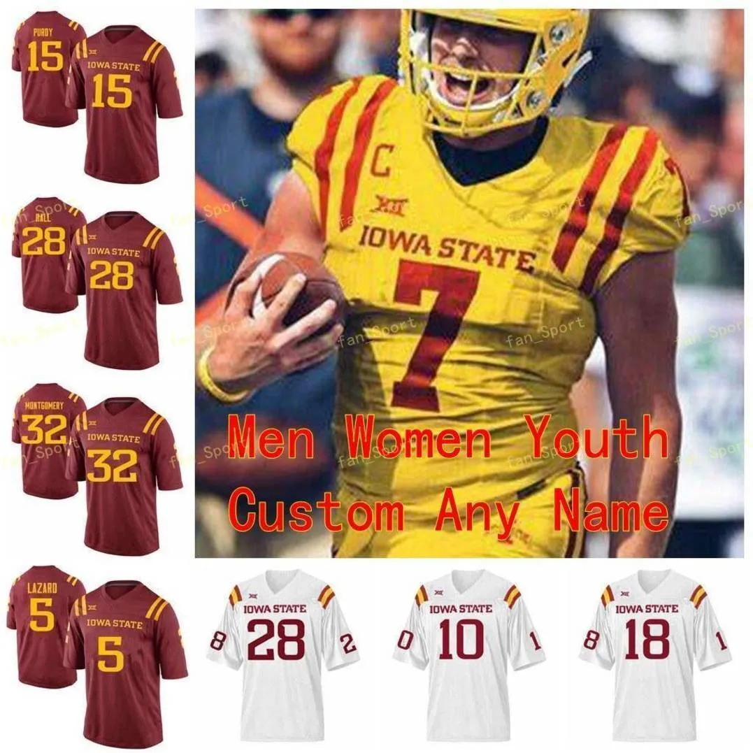 Maglie NCAA College ISU Iowa State Cyclones 25 Sheldon Croney Jr.28 Breece Hall 3 JaQuan Bailey Kene Nwangwu 9 Joseph Scates Calcio personalizzato cucito