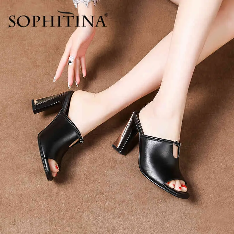 SOPHITINA Sandali da donna alla moda Premium Pelle bovina Open Toe con perline in metallo placcato Tacchi alti Scarpe da donna Pantofole sexy Donna SO475 210513