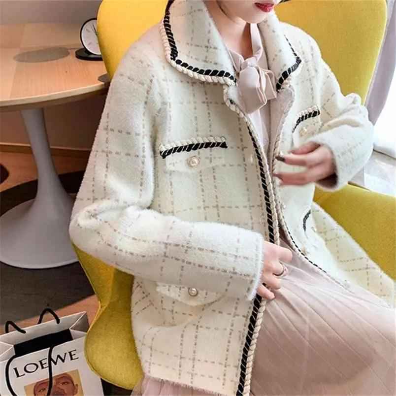 Autunno e inverno stile Piccolo cappotto maglione lavorato a maglia da donna allentato cardigan in pile di visone straniero di moda coreana 210427