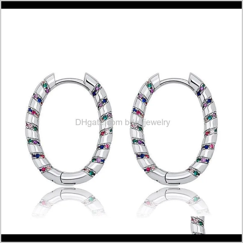 best selling copper gold silver plated multi-color available cz oval shape diamond huggie hoop earrings dff0674