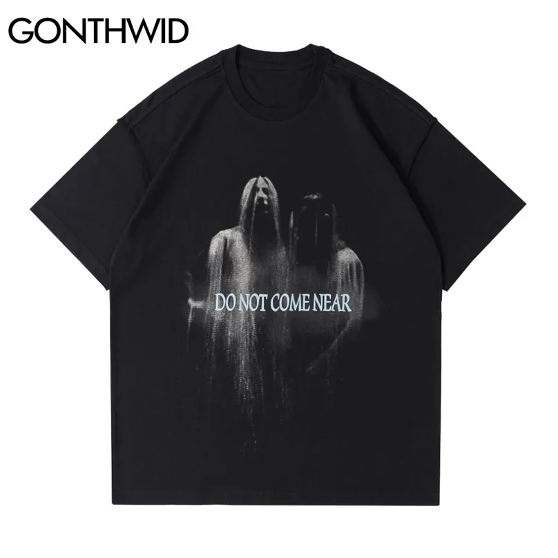 T-tröjor Hip Hop Ghost Print Oversized Tshirts Punk Rock Gothic Kortärmad Tees Harajuku Hipster Casual Cotton Tops 210602