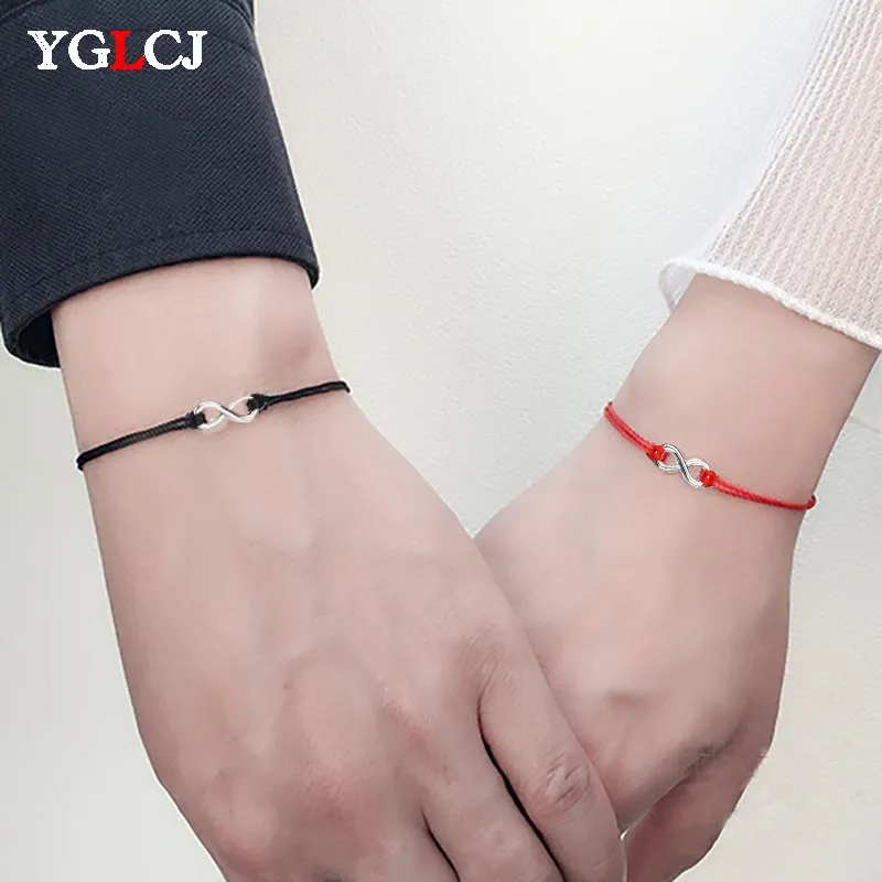 2 teile / zusammen set für immer Liebe Infinity Armband für Liebhaber Rote String Paar Armbänder Frauen Männer Wunsch Schmuck Geschenk